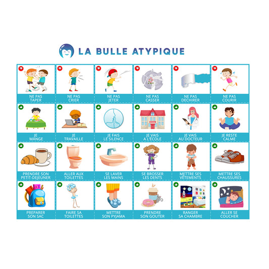 24 pictogrammes objectifs - bleu plastifié