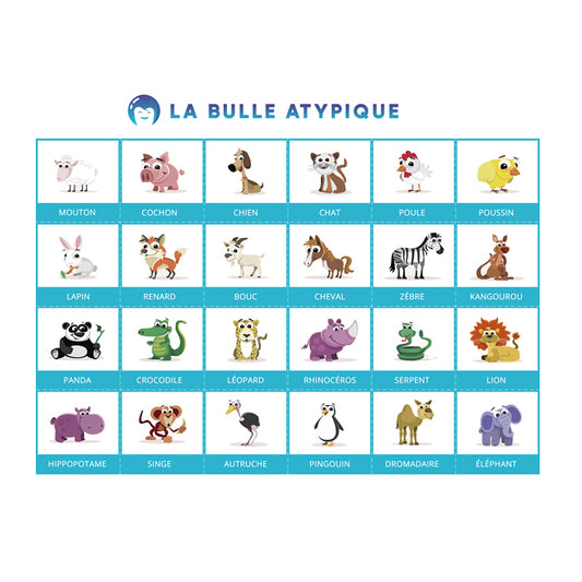 24 pictogrammes animaux - bleu plastifié