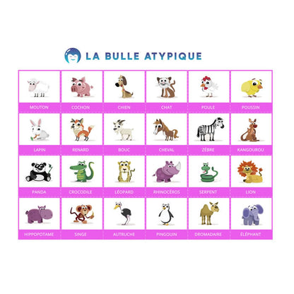 24 pictogrammes animaux - rose plastifié