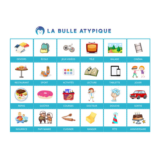 24 pictogrammes évènements - bleu plastifié