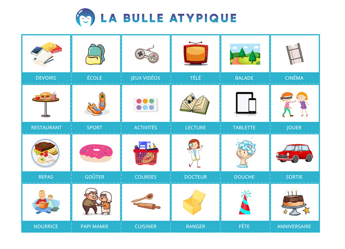 Routine quotidienne interactive - 24 pictogrammes - Kit complet bleu personnalisé