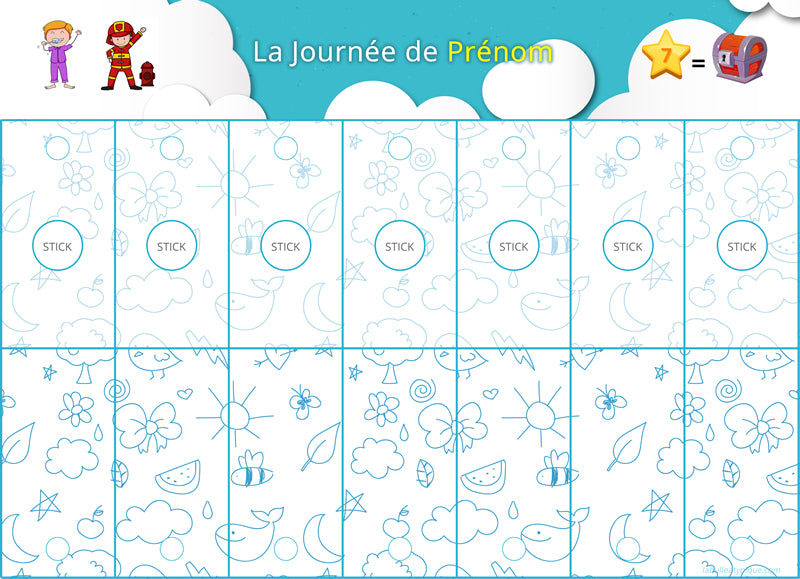 Routine quotidienne interactive - 24 pictogrammes - Kit complet bleu personnalisé