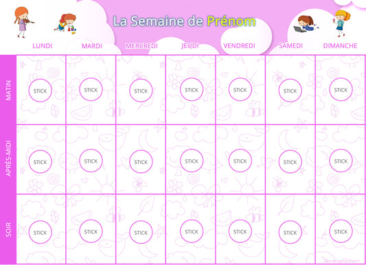 Planning visuel de la semaine - 96 pictogrammes - Kit complet rose personnalisé