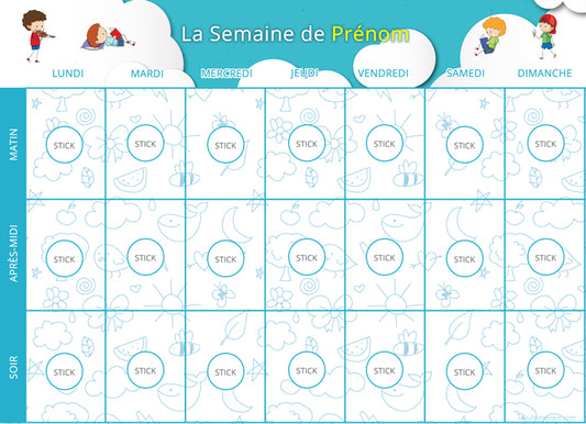 Planning visuel de la semaine - 96 pictogrammes - Kit complet bleu personnalisé